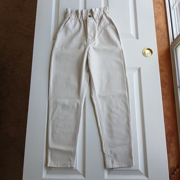 Zara Faux Leather Paper Bag Pants 00 baggy high rise trouser Cream Ecru repaired - Picture 4 of 16
